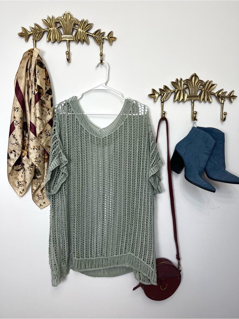 Sage green knit layering boho top 1X /2X ptp 29”